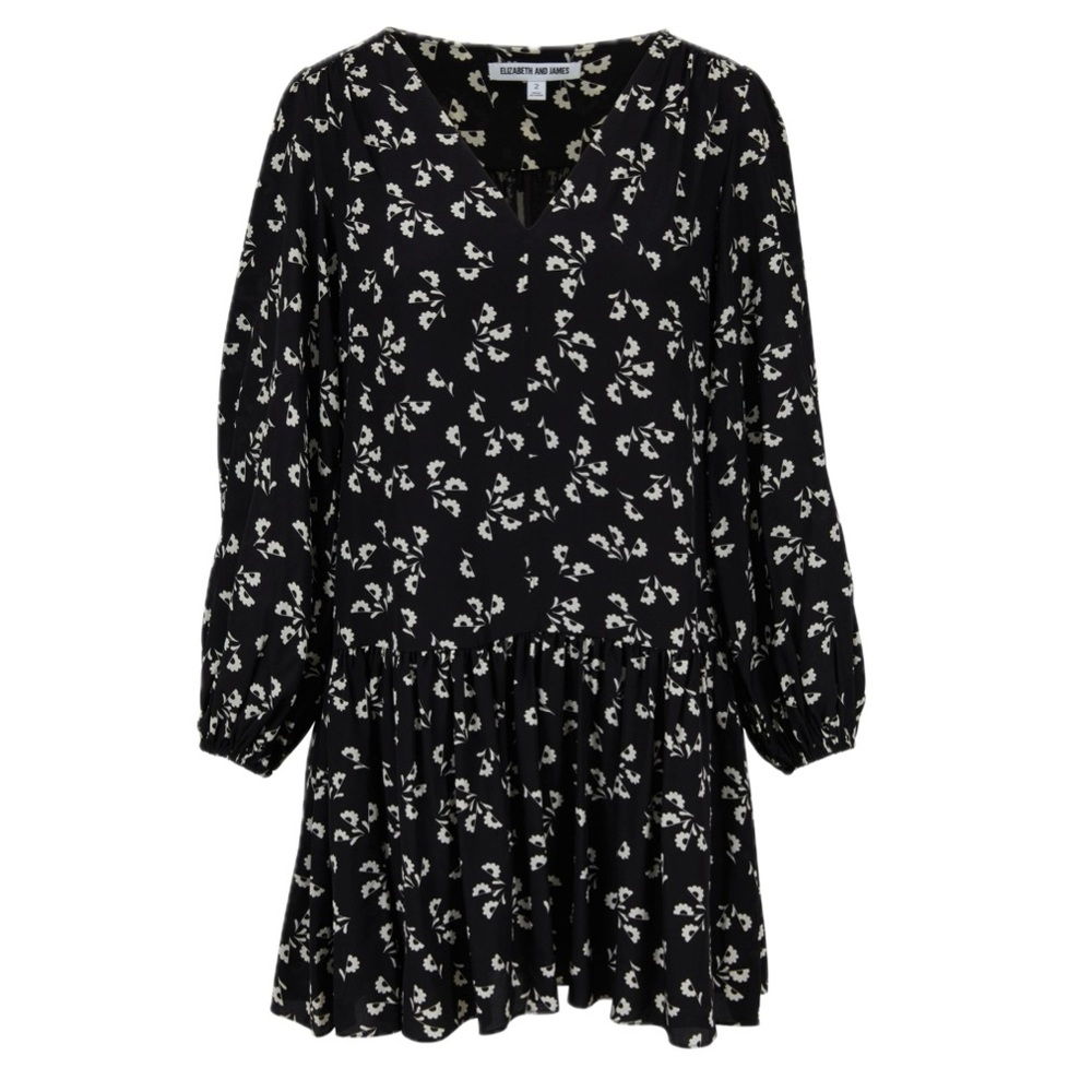 Elizabeth and James Carlotta Black & Alabaster Silk Peplum Dress Size 4 NWT